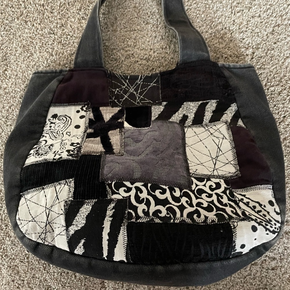 Original Hand Made Peruvian Designer Ale de Macedo Black Denim Patchwork Purse
